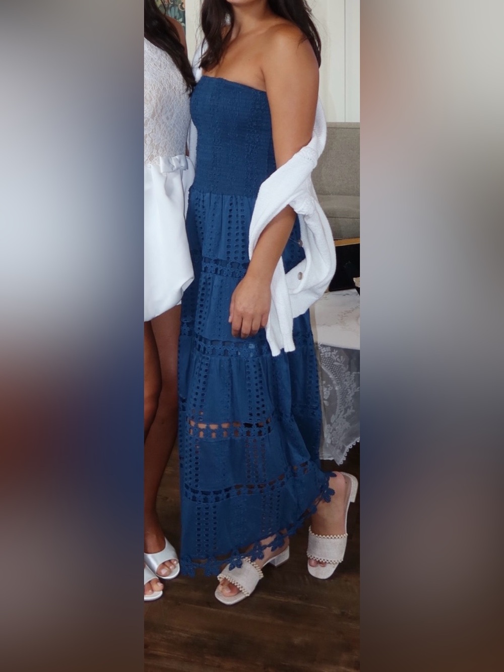 Women's Eyelet Tiered Maxi Dress - Blue